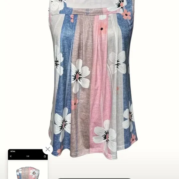 Blue and Pink Pleated Sleeveless Tank Top - Picture 2 of 6